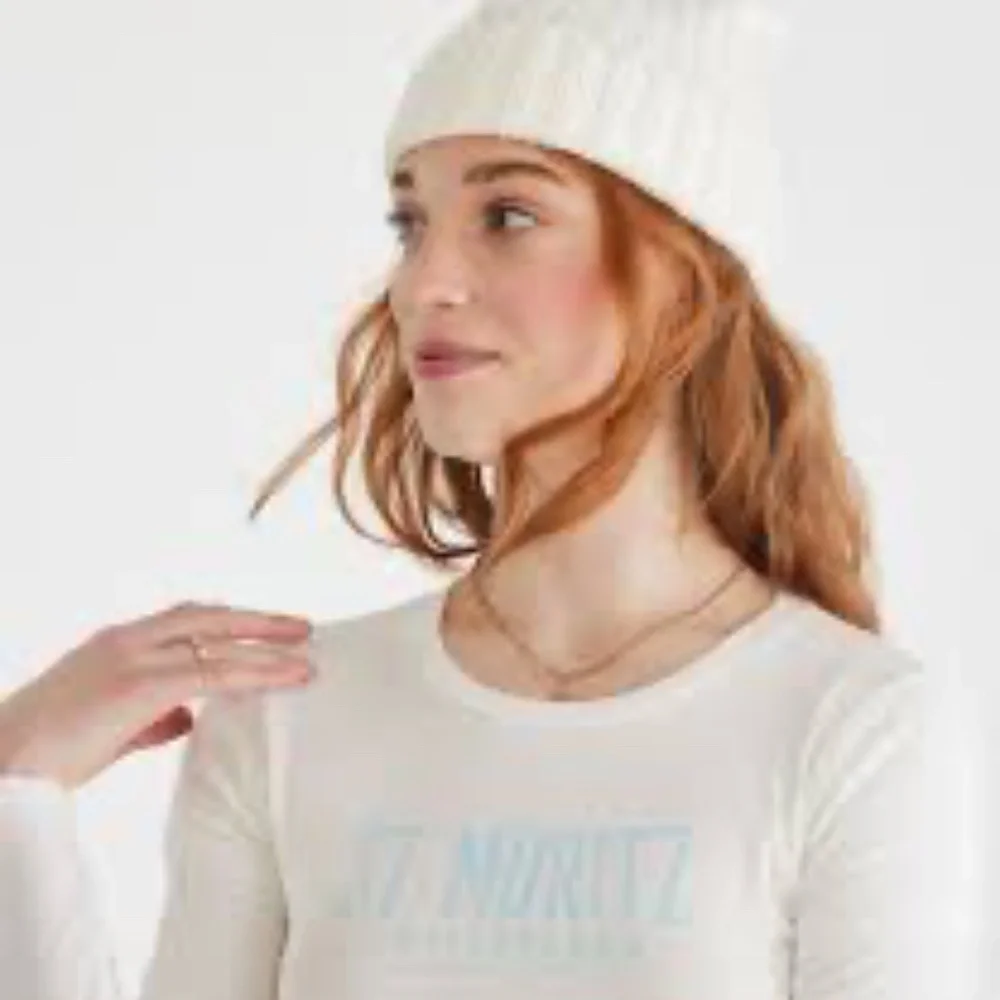 Aeropostale Long Sleeve Seriously Soft St. Moritz Cropped Graphic 2Fer Tee SizeM